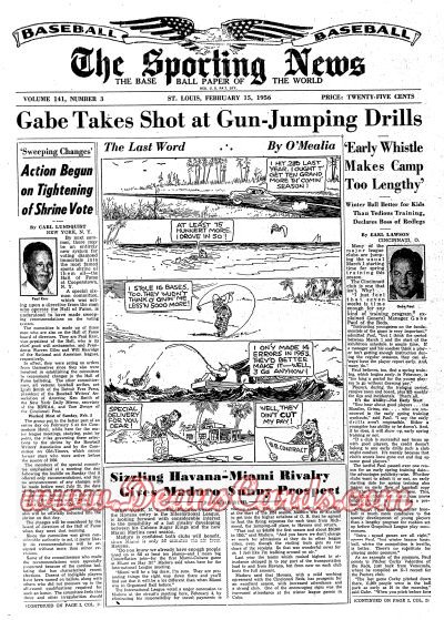 1956 The Sporting News   February 15  - Connie Mack dies. / Pete Reiser
