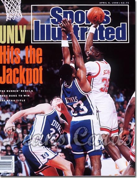 1990 Sports Illustrated - With Label   April 9  -  Moses Scurry (UNLV) Brian Davis & Christian Laettner