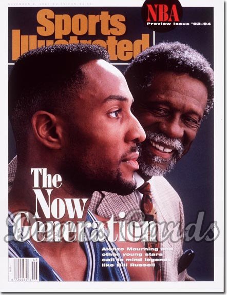 1993 Sports Illustrated - With Label   November 8  -  Alonzo Mourning (Hornets) Bill Russell (Celtics)